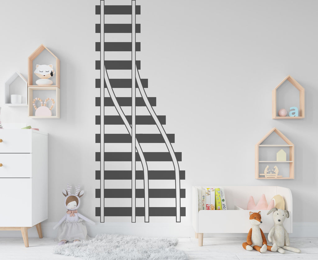 Railroad train Wall Decal Highway Vinyl Sticker Track Route Wall Decor Kids Playroom Boys Room Wall Art Train Bedroom Mural Sticker 799LU