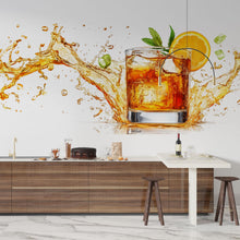 Load image into Gallery viewer, Whiskey Wall Decal, Cocktail Wall Art, Bar Wall Sticker, Bourbon Splash Mural, Orange Drink Decor, 548mv