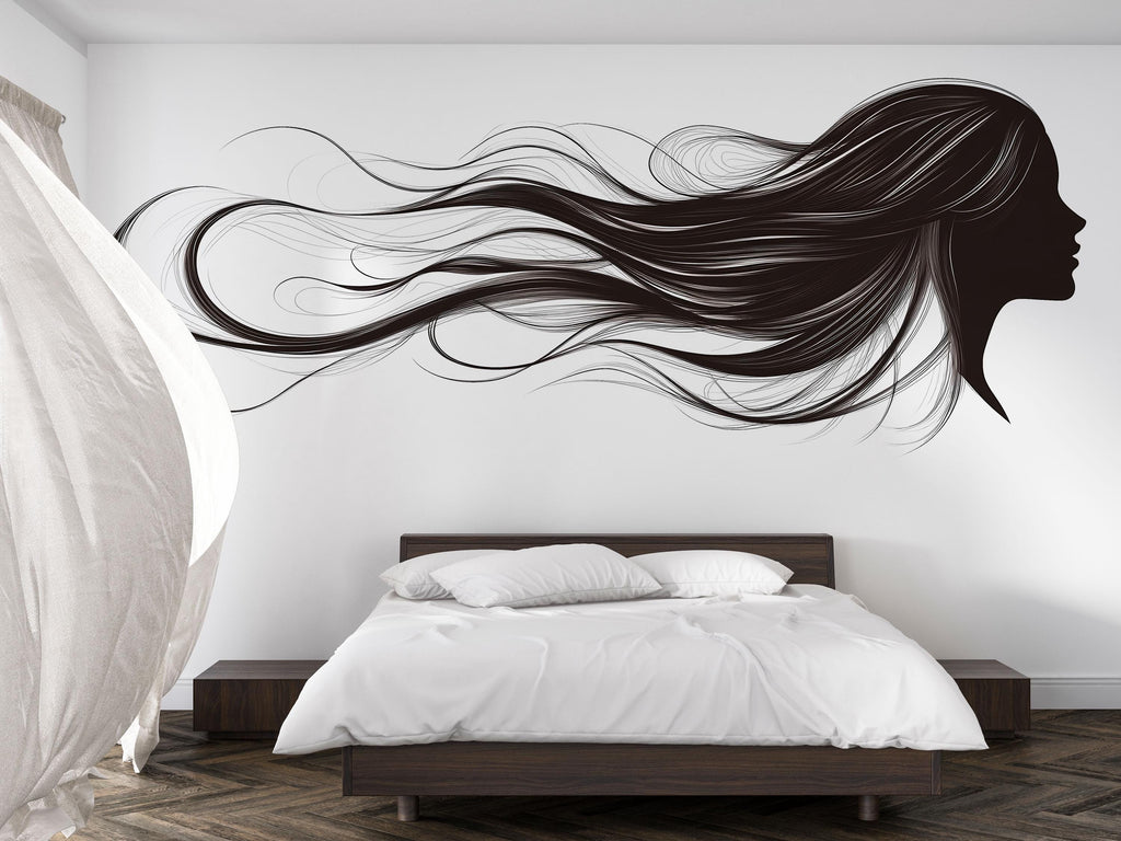 Hair Salon Wall Decal, Beauty Studio Wall Art, Woman Silhouette Mural, Stylist Decor, Hair Wall Sticker, 552mv