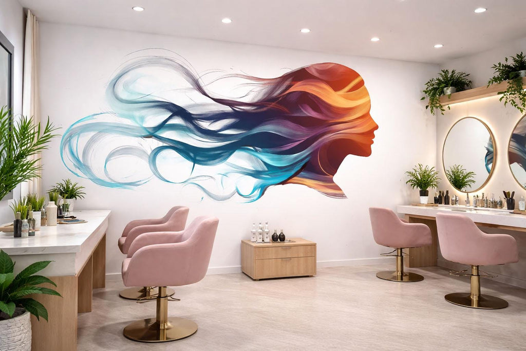 Salon Wall Decal, Beauty Wall Art, Woman Face Mural, Hair Salon Decor, Colorful Stylist Sticker, 553mv