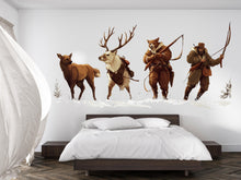 Load image into Gallery viewer, Woodland Hunter Wall Decal, Rustic Animal Wall Art, Deer Elk Wall Sticker, Cabin Decor, Lodge Bedroom Wall Decor, 251gm