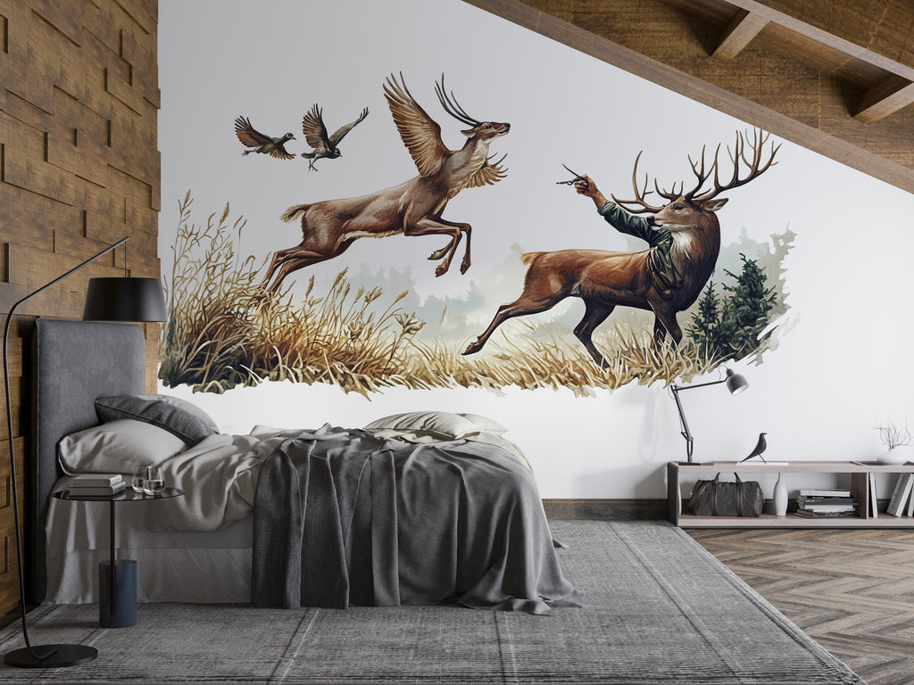 Deer Wall Decal, Rustic Cabin Wall Art, Hunting Wall Sticker, Woodland Bedroom Decor, Lodge Wall Decor, 252gm