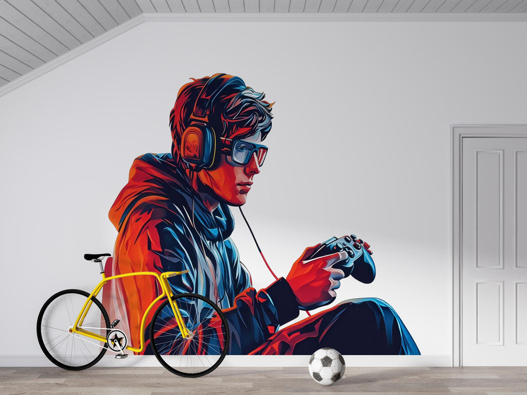 Gamer Wall Decal, Video Game Wall Sticker, Teen Boy Room Decor, Gaming Wall Art, Controller Bedroom Decor, 253gm