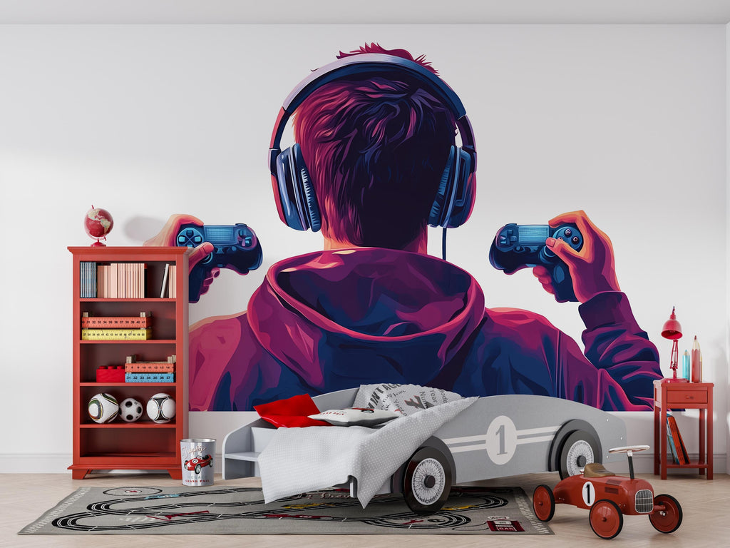 Gamer Wall Decal, Gaming Wall Sticker, Video Game Wall Art, Teen Boy Room Decor, Controller Wall Decor, 255gm