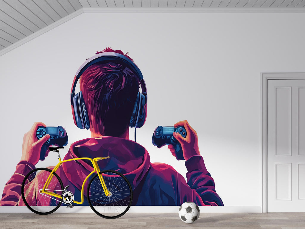 Gamer Wall Decal, Gaming Wall Sticker, Video Game Wall Art, Teen Boy Room Decor, Controller Wall Decor, 255gm