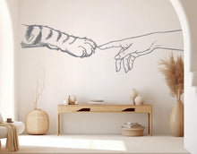 Load image into Gallery viewer, Girl Hand &amp; Cat Paw Vinyl Wall Decal, Cat Lover Decor 1091RS
