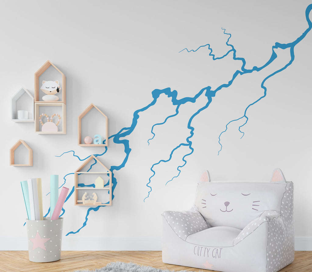 Thunder Bolt Wall mural decals decor, Lightning strike wall decal, Lightning bolt wall decal sticker, Nature storm wall vinyl decal 801LU