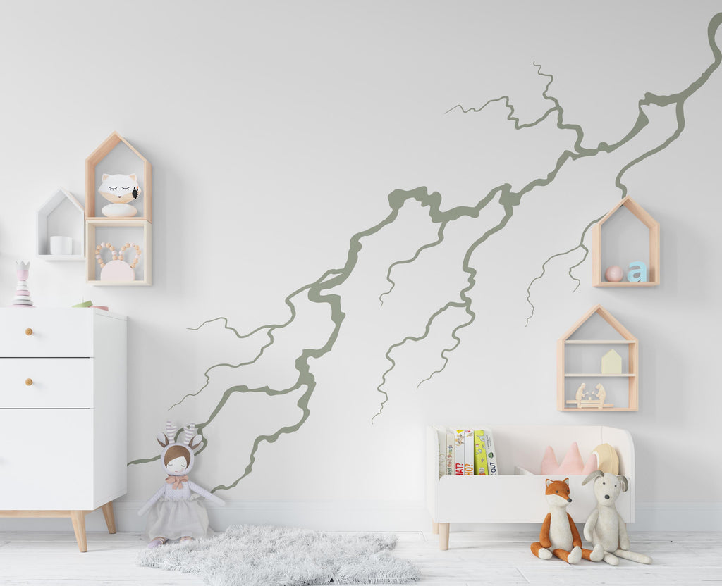 Thunder Bolt Wall mural decals decor, Lightning strike wall decal, Lightning bolt wall decal sticker, Nature storm wall vinyl decal 801LU