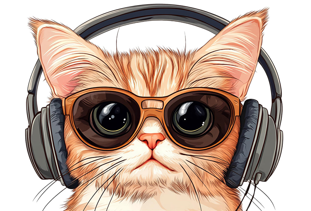 Cute Cat Wall Mural, Cool Kitty Wallpaper, Cat With Sunglasses and Headphones, Kids Room Wall Decor, Nursery Pet Wall Art, 260gm