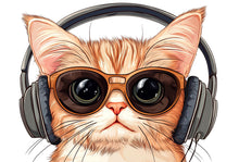 Load image into Gallery viewer, Cute Cat Wall Mural, Cool Kitty Wallpaper, Cat With Sunglasses and Headphones, Kids Room Wall Decor, Nursery Pet Wall Art, 260gm