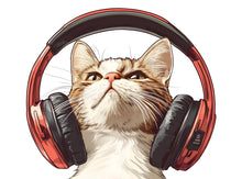 Load image into Gallery viewer, Cat Sticker, Headphone Cat, Cute Kitty Decal, Funny Cat Sticker, Pet Lover Gift, Laptop Sticker, Water Bottle Decal, 261gm