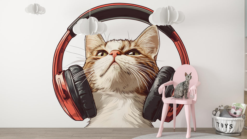Cat Sticker, Headphone Cat, Cute Kitty Decal, Funny Cat Sticker, Pet Lover Gift, Laptop Sticker, Water Bottle Decal, 261gm