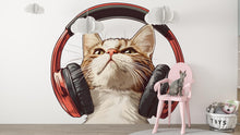 Load image into Gallery viewer, Cat Sticker, Headphone Cat, Cute Kitty Decal, Funny Cat Sticker, Pet Lover Gift, Laptop Sticker, Water Bottle Decal, 261gm