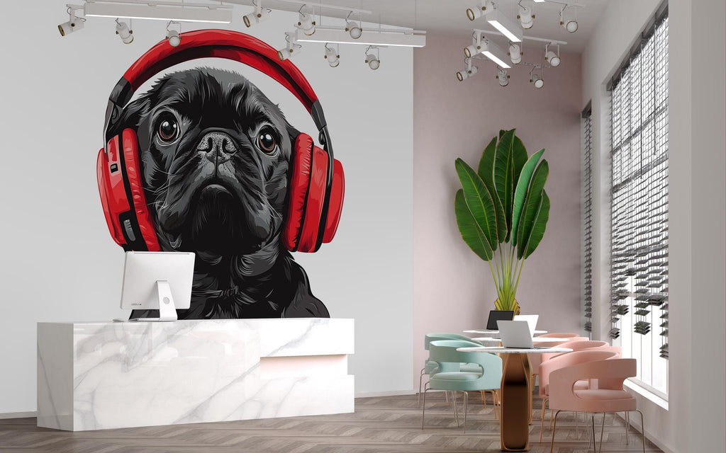 Pug Sticker, Black Pug Decal, Dog With Headphones, Cute Dog Sticker, Funny Pet Decal, Laptop Sticker, Water Bottle, 263gm