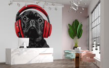 Load image into Gallery viewer, Pug Sticker, Black Pug Decal, Dog With Headphones, Cute Dog Sticker, Funny Pet Decal, Laptop Sticker, Water Bottle, 263gm