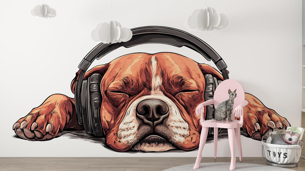 Sleeping Dog Sticker, Bulldog Decal, Cute Dog Sticker, Headphone Dog, Funny Pet Decal, Laptop Sticker, Water Bottle, 264gm