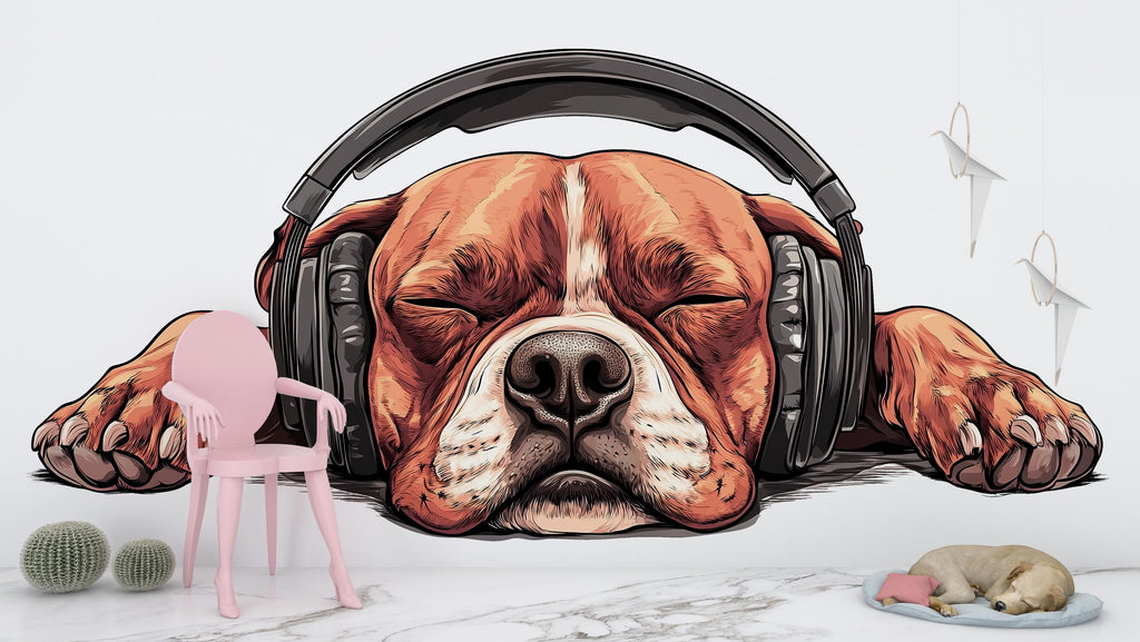 Sleeping Dog Sticker, Bulldog Decal, Cute Dog Sticker, Headphone Dog, Funny Pet Decal, Laptop Sticker, Water Bottle, 264gm