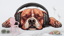 Load image into Gallery viewer, Sleeping Dog Sticker, Bulldog Decal, Cute Dog Sticker, Headphone Dog, Funny Pet Decal, Laptop Sticker, Water Bottle, 264gm