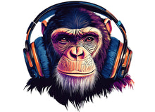 Load image into Gallery viewer, Chimp Sticker, Monkey Headphones, Funny Animal Decal, Cool Ape Sticker, DJ Monkey Art, Laptop Sticker, Water Bottle, 265gm