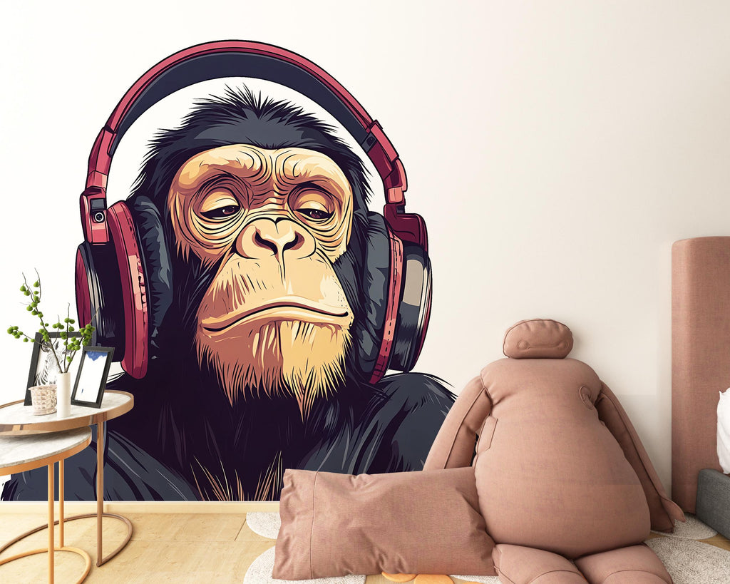 Monkey Sticker, Chimp Decal, Headphone Ape, Funny Animal Sticker, Cool Monkey Art, Laptop Decal, Water Bottle Gift, 266gm