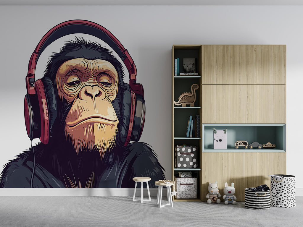 Monkey Sticker, Chimp Decal, Headphone Ape, Funny Animal Sticker, Cool Monkey Art, Laptop Decal, Water Bottle Gift, 266gm