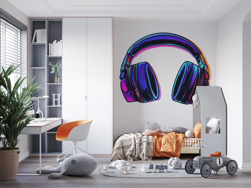 Headphones Sticker, Neon Headset Decal, Gamer Sticker, Music Lover Gift, DJ Headphones Art, Laptop Sticker, Water Bottle, 270gm