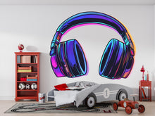 Load image into Gallery viewer, Headphones Sticker, Neon Headset Decal, Gamer Sticker, Music Lover Gift, DJ Headphones Art, Laptop Sticker, Water Bottle, 270gm