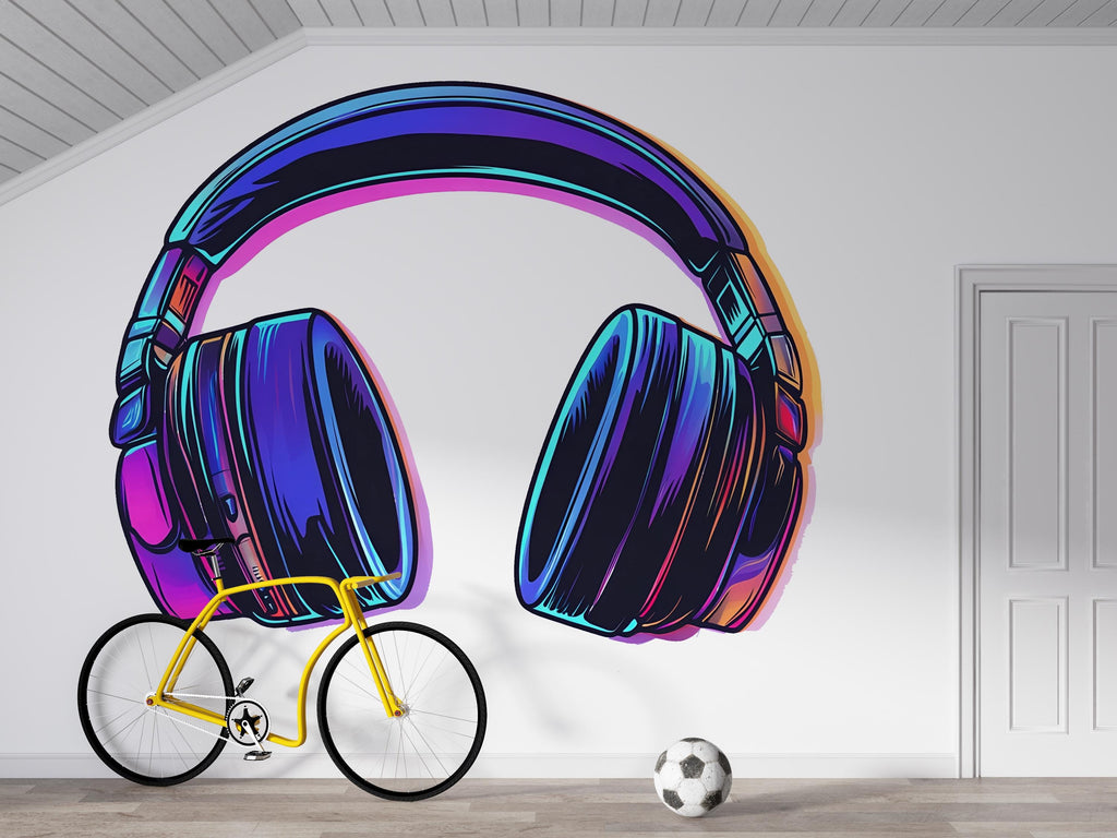 Headphones Sticker, Neon Headset Decal, Gamer Sticker, Music Lover Gift, DJ Headphones Art, Laptop Sticker, Water Bottle, 270gm