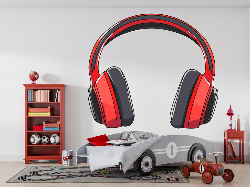 Headphones Sticker, Red Headset Decal, Gamer Sticker, Music Lover Gift, DJ Headphones Art, Laptop Sticker, Water Bottle, 271gm