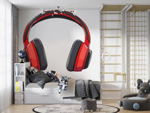 Load image into Gallery viewer, Headphones Sticker, Red Headset Decal, Gamer Sticker, Music Lover Gift, DJ Headphones Art, Laptop Sticker, Water Bottle, 271gm
