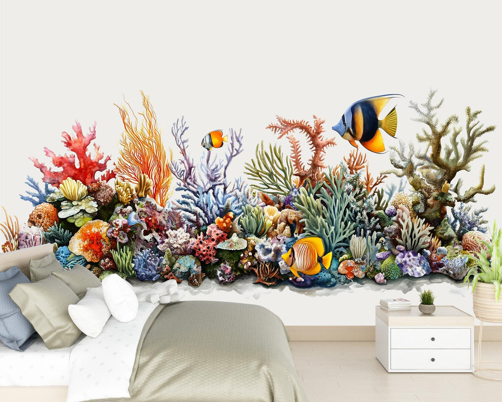 Coral Reef Sticker, Tropical Fish Decal, Ocean Life Sticker, Sea Life Art, Marine Gift, Laptop Sticker, Water Bottle, 274gm