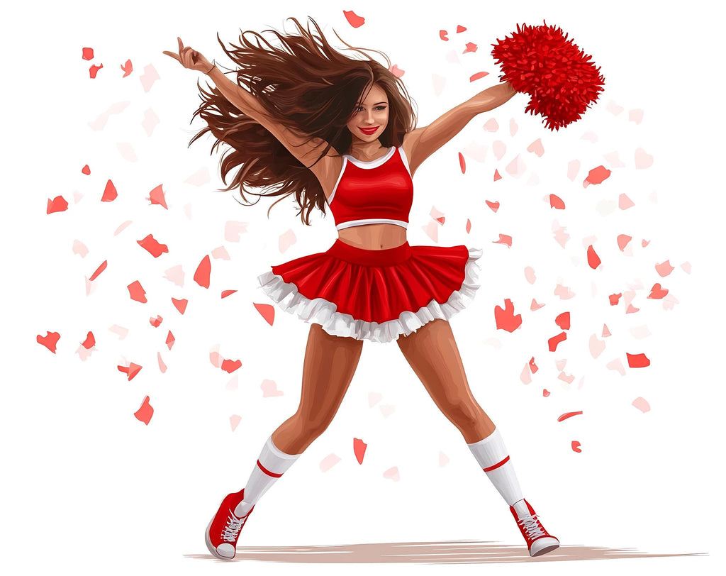 Cheerleader Sticker, Pom Pom Girl Decal, Dance Team Sticker, Sports Girl Gift, Red Uniform Art, Laptop Sticker, 276gm