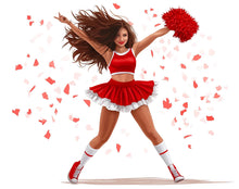 Load image into Gallery viewer, Cheerleader Sticker, Pom Pom Girl Decal, Dance Team Sticker, Sports Girl Gift, Red Uniform Art, Laptop Sticker, 276gm