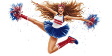 Load image into Gallery viewer, Cheerleader Sticker, Patriotic Cheer Decal, Pom Pom Girl Sticker, Dance Team Gift, Sports Girl Art, Laptop Sticker, 277gm
