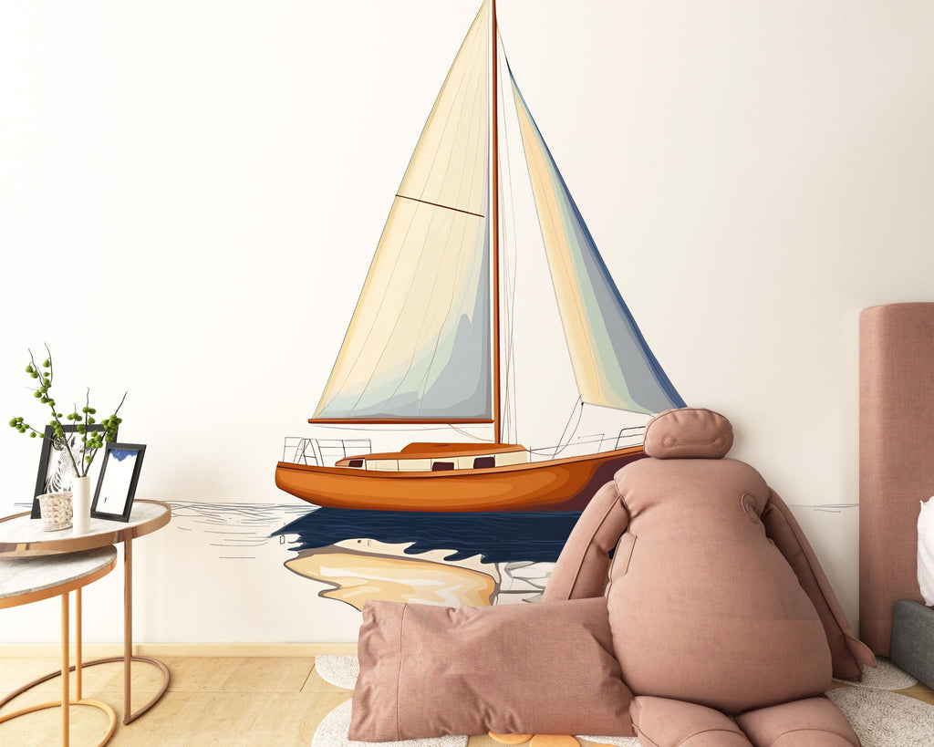 Sailboat Sticker, Nautical Boat Decal, Coastal Ocean Sticker, Sailing Gift, Sea Lover Art, Laptop Sticker, Water Bottle, 288gm