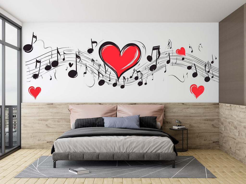 Music Heart Sticker, Love Music Decal, Musical Notes Sticker, Music Wall Decal, Music Lover Gift, Heart Note Art, 300gm