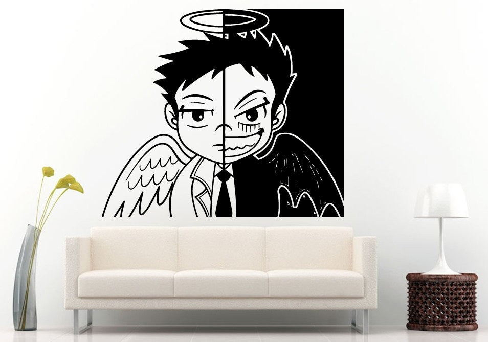 Boy Anime Sad Angel vs Happy Demon Wall Decal Vinyl Sticker Mural Room Decor L562