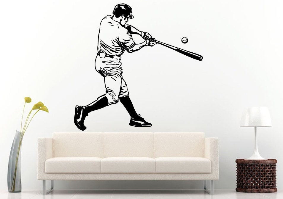 Baseball Player In Action Boys Room Wall Decal Vinyl Sticker Mural Room Decor L571