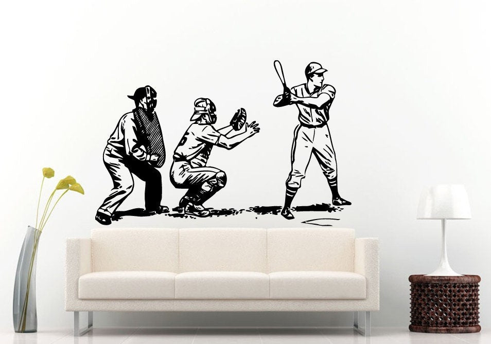 Baseball Players In Action Game Situation Boys Room Wall Decal Vinyl Sticker Mural Room Decor L572