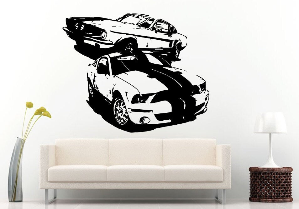 American Muscle Car Hot Rod Old School Vs New School Racing Vehicle Men's Boys Room Garage Wall Decal Vinyl Sticker Mural Room Decor L578