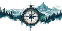 Load image into Gallery viewer, Compass Mountain Wallpaper Cabin Wall Decal Rustic Wall Mural Peel And Stick Wallpaper Lodge Decor Forest Adventure Nature Wall Art