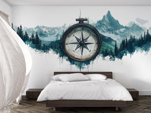 Load image into Gallery viewer, Compass Mountain Wallpaper Cabin Wall Decal Rustic Wall Mural Peel And Stick Wallpaper Lodge Decor Forest Adventure Nature Wall Art