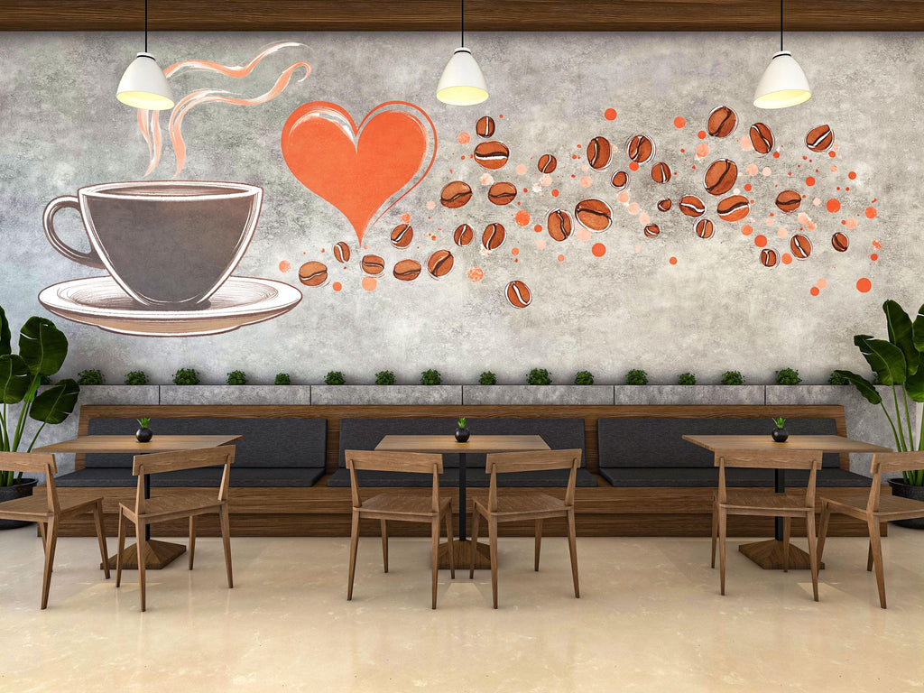 Coffee Wallpaper Cafe Wall Decal Coffee Shop Wall Mural Peel And Stick Wallpaper Kitchen Decor Restaurant Coffee Bean Wall Art
