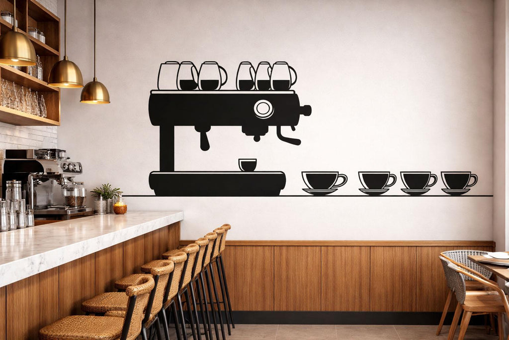 Coffee Machine Wallpaper Cafe Wall Decal Coffee Shop Wall Mural Peel And Stick Wallpaper Minimalist Restaurant Kitchen Wall Decor