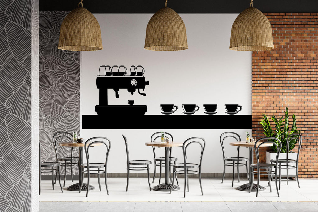Coffee Machine Wallpaper Cafe Wall Decal Coffee Shop Wall Mural Peel And Stick Wallpaper Minimalist Restaurant Kitchen Wall Decor