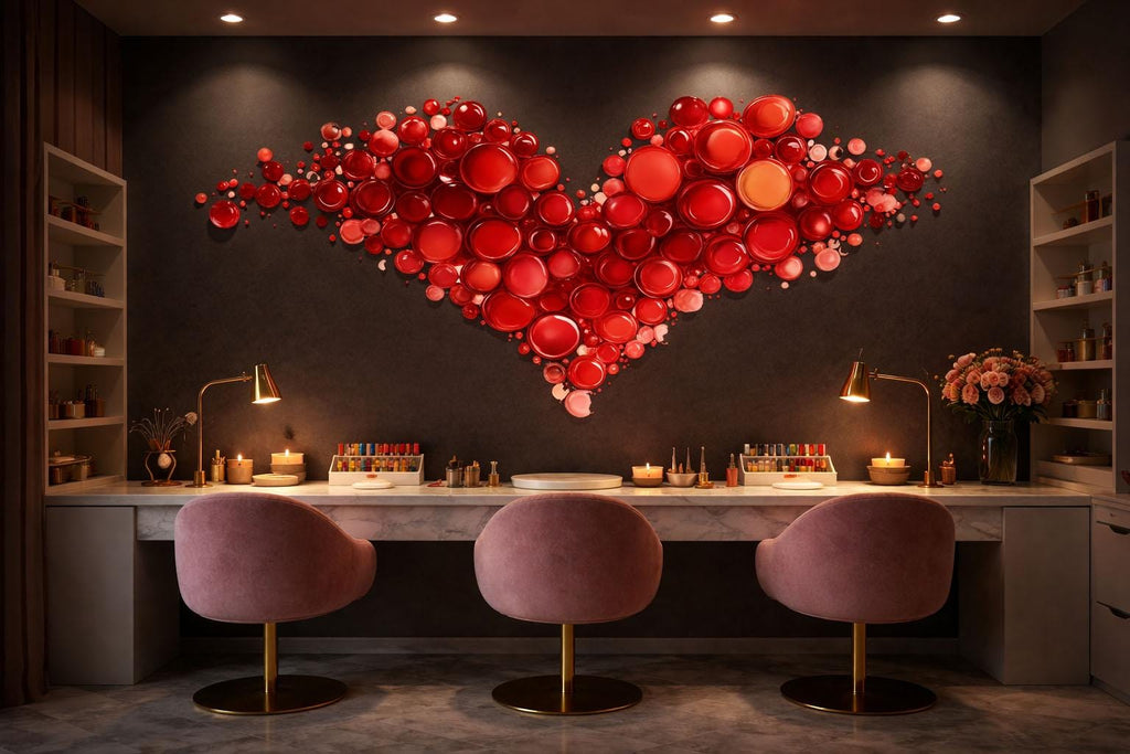 Red Heart Wall Decal Nail Salon Wall Sticker Beauty Studio Decor Romantic Wall Art Manicure Studio Vinyl Wall Decal Love Heart Decor