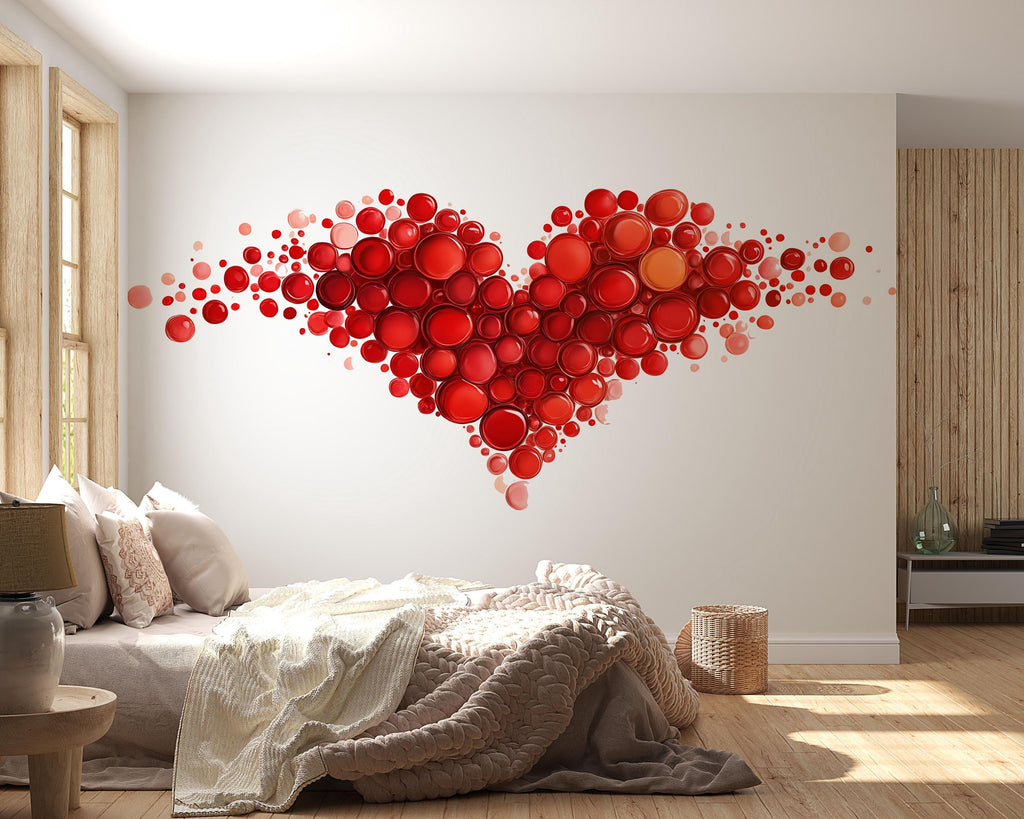 Red Heart Wall Decal Nail Salon Wall Sticker Beauty Studio Decor Romantic Wall Art Manicure Studio Vinyl Wall Decal Love Heart Decor