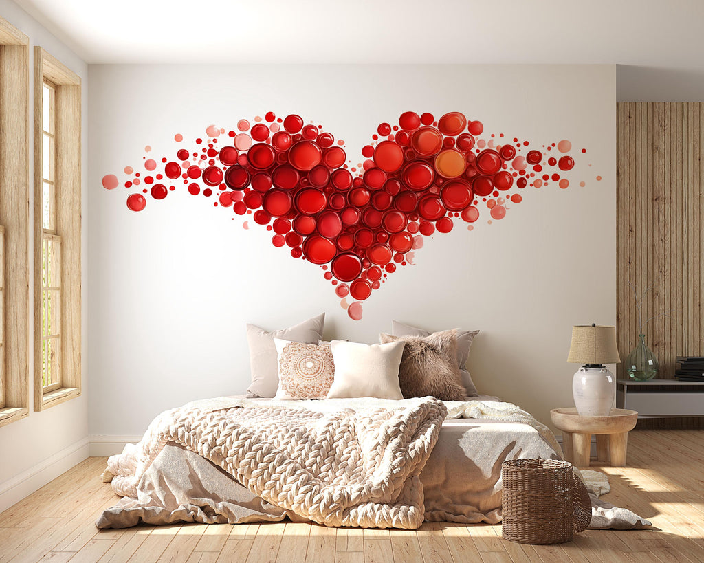 Red Heart Wall Decal Nail Salon Wall Sticker Beauty Studio Decor Romantic Wall Art Manicure Studio Vinyl Wall Decal Love Heart Decor