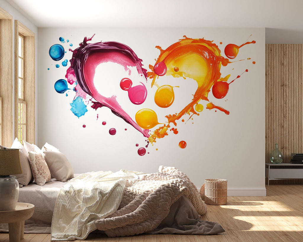 Color Splash Heart Wall Decal Nail Salon Wall Sticker Modern Beauty Studio Decor Vibrant Love Wall Art Manicure Studio Vinyl Wall Decal