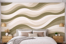 Load image into Gallery viewer, Neutral Wave Wall Wallpaper, Beige Olive Abstract Wall Mural, Modern Minimal Wall Decor, Peel and Stick or Traditional WAL002